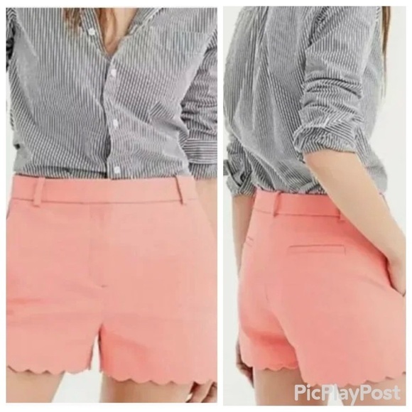J. Crew Factory  4” Linen-Cotton Scalloped Hem Shorts in Coral Pink Beachy Sz 14 - Picture 13 of 13